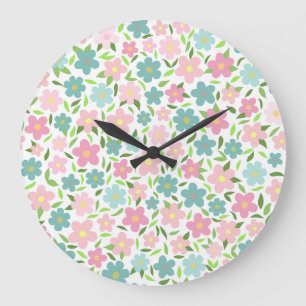 Pastel Ditsy Bloemige Shabby Chic Coquette Grote Klok