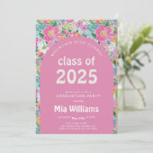 Pastel Ditsy Floral Afstuderen Invitation Bewerkba Kaart (Staand voorkant)