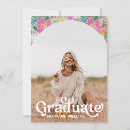 Pastel Ditsy Floral Afstuderen Invitation Bewerkba Kaart (Achterkant)