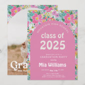 Pastel Ditsy Floral Afstuderen Invitation Bewerkba Kaart (Voorkant / Achterkant)
