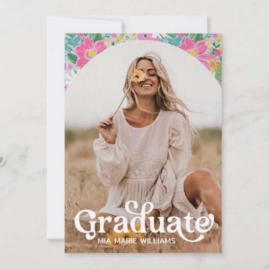 Pastel Ditsy Floral Afstuderen Invitation Bewerkba Kaart (Achterkant)