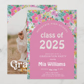 Pastel Ditsy Floral Afstuderen Invitation Bewerkba Kaart (Voorkant / Achterkant)