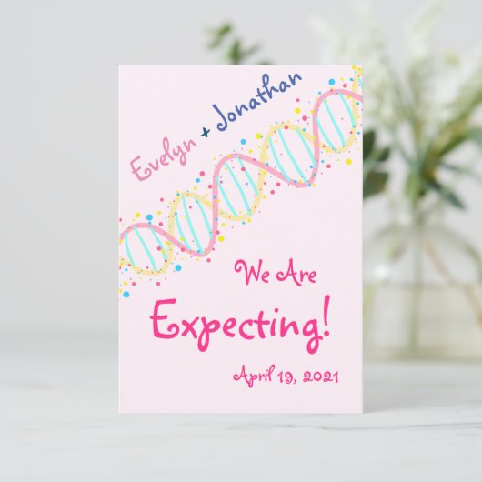 Pastel DNA We verwachten een babymeisjeskaart Bedankkaart (Staand voorkant)