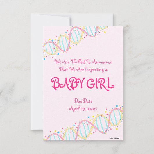 Pastel DNA We verwachten een babymeisjeskaart Bedankkaart (Achterkant)