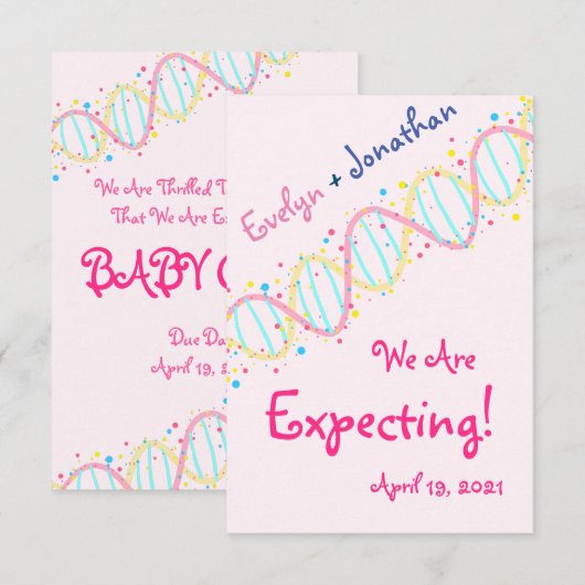 Pastel DNA We verwachten een babymeisjeskaart Bedankkaart (Voorkant / Achterkant)
