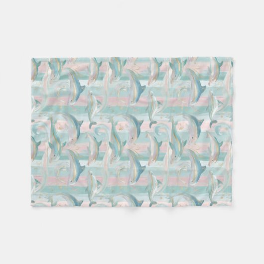 Pastel Dolfijnpatroon Fleece Deken (Voorkant (Horizontaal))