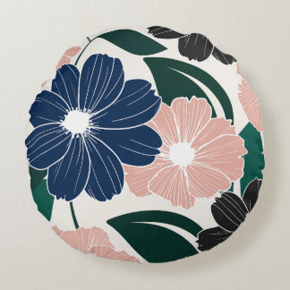 Pastel & Donkere Bloemen Ronde Kussen