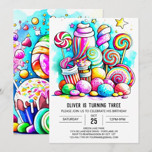 Pastel Donut Candyland bewerkbare verjaardag Kaart (Voorkant / Achterkant)