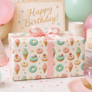 Pastel Donut Ijsje Verjaardags Cadeau Papier