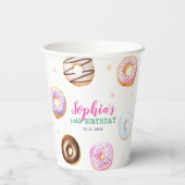 Pastel Donut Star Sprinkles Roze Script Verjaardag Papieren Bekers (Achterkant)