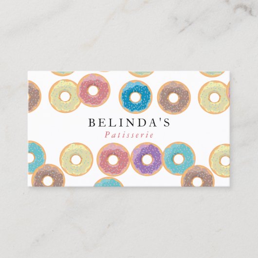 Pastel Donuts & Sprinkles banketbakker QR Code Visitekaartje (Voorkant)