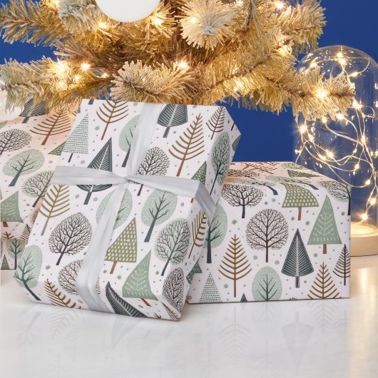 Pastel Doodle Kerstboom Vakantiepatroon Cadeaupapier (Feestdagen)