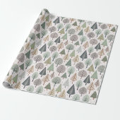 Pastel Doodle Kerstboom Vakantiepatroon Cadeaupapier (Uitgerold)