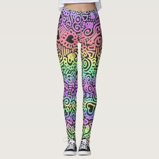 Pastel Doodle Patroon Broek Leggings (Voorkant)