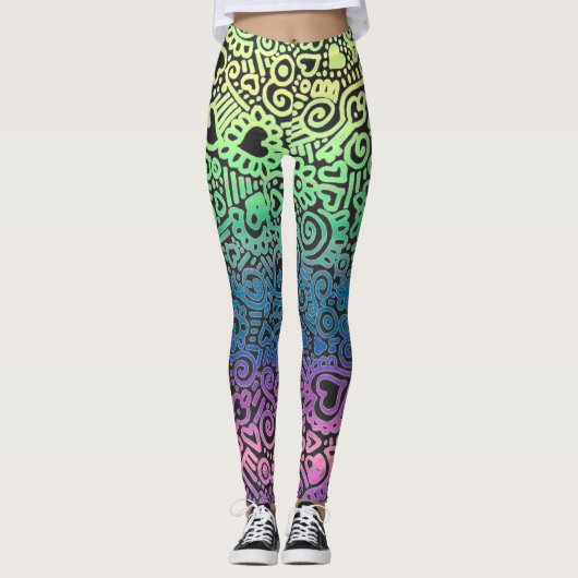 Pastel Doodle Patroon Leggings (Voorkant)