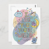 Pastel Doodle Whimsical Cat Monster Briefkaart (Voorkant / Achterkant)