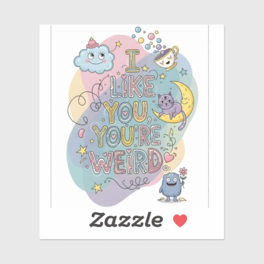 Pastel Doodle Whimsical Cat Monster Sticker (Vel)