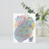 Pastel Doodle Whimsical Kat Monster Briefkaart (Staand voorkant)