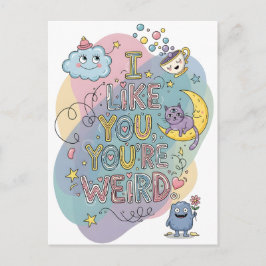 Pastel Doodle Whimsical Kat Monster Briefkaart