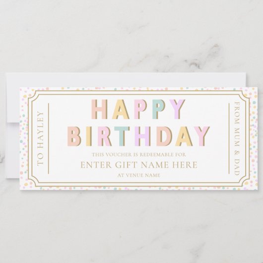 Pastel Dot Happy Birthday Cadeaubon Kaart (Voorkant)