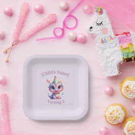 Pastel Draak Verjaardagsavontuur Papieren Borden Bordje