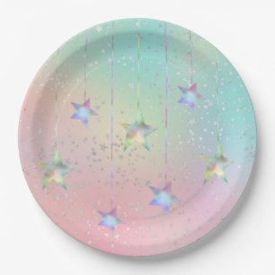 Pastel-dragerholografische sterren papieren bordje