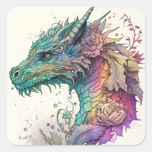 Pastel Dragon Vierkante Sticker (Voorkant)