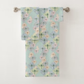 Pastel Dragonfly Pattern Blue Coastal Illustration Bad Handdoek (Insitu)