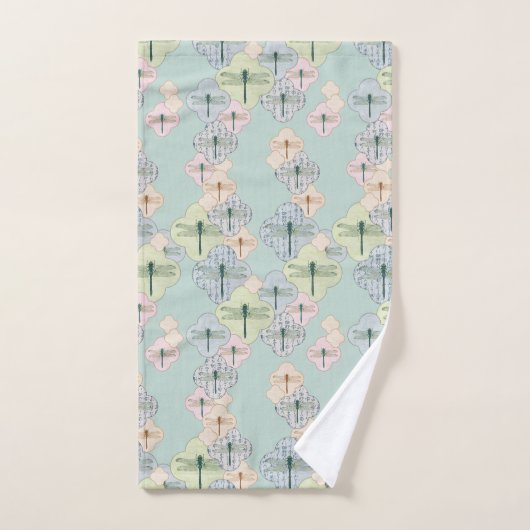 Pastel Dragonfly Pattern Blue Coastal Illustration Bad Handdoek (Handdoek)