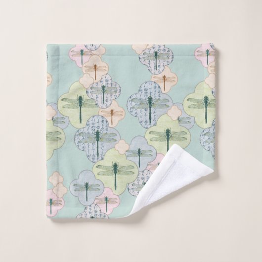 Pastel Dragonfly Pattern Blue Coastal Illustration Bad Handdoek (Wasdoekje)