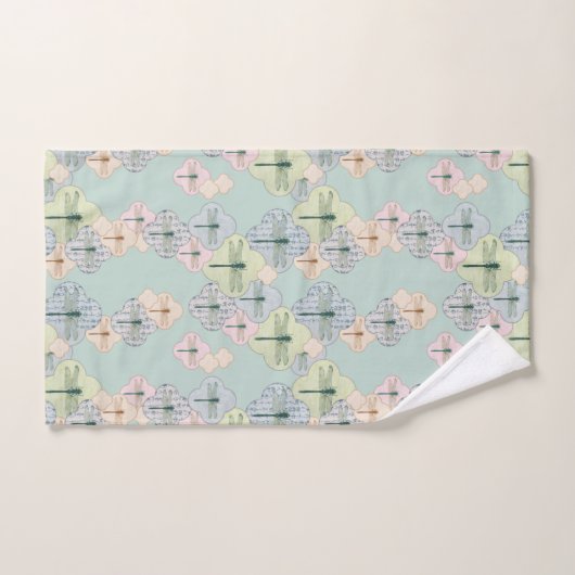 Pastel Dragonfly Pattern Blue Coastal Illustration Bad Handdoek (Handdoek)