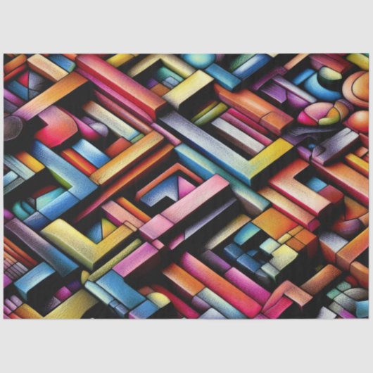 Pastel Drawing Abstract Dimensional Geometric Tissuepapier (Voorkant)
