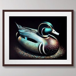 Pastel Drawing Duck Decoy Blauwgroen Poster