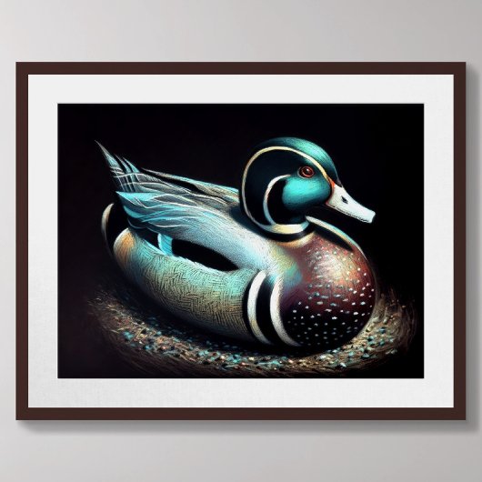 Pastel Drawing Duck Decoy Blauwgroen Poster