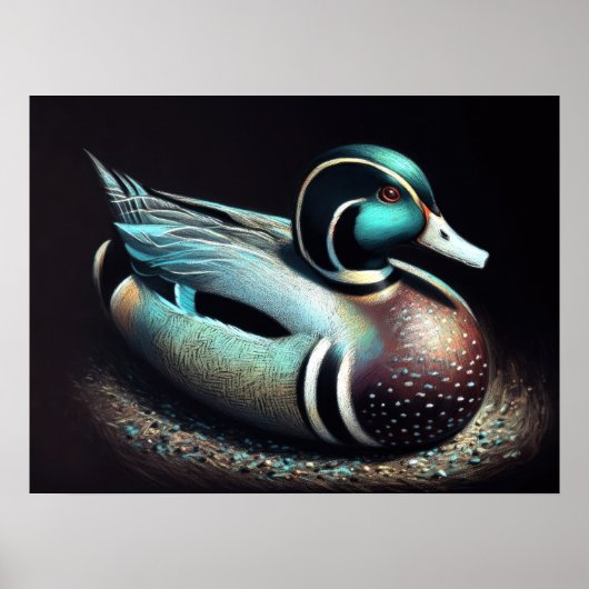 Pastel Drawing Duck Decoy Blauwgroen Poster (Voorkant)