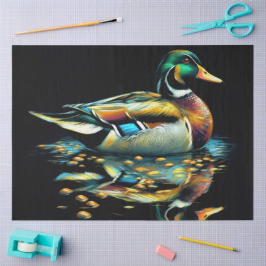 Pastel Drawing Duck op Water Tissuepapier (Craft)