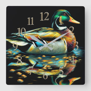 Pastel Drawing Duck op Water Vierkante Klok