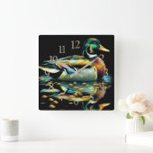 Pastel Drawing Duck op Water Vierkante Klok (Huis)