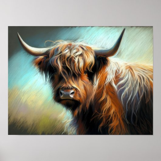 Pastel Drawing Highland Koe Poster (Voorkant)