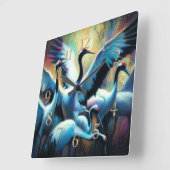 Pastel Drawing of Chinese Red-Crowned Cranes Vierkante Klok (Hoek)