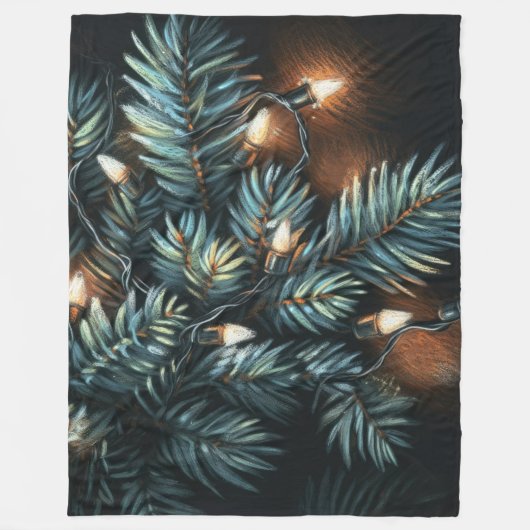 Pastel Drawing Pine Boughs Lichten Fleece Deken (Voorkant)
