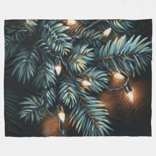 Pastel Drawing Pine Boughs Lichten Fleece Deken (Voorkant (Horizontaal))