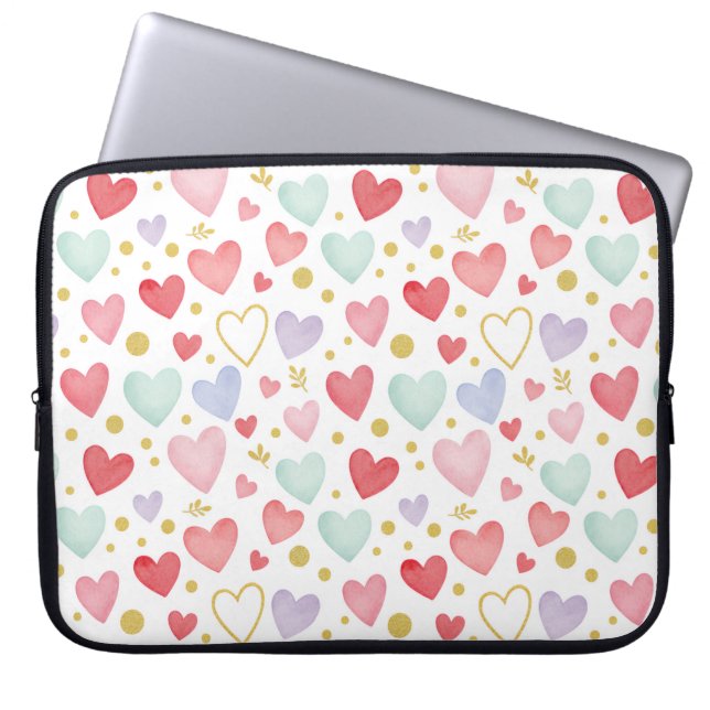 Pastel Dreams Watercolor Hearts Laptop Sleeve (Voorkant)