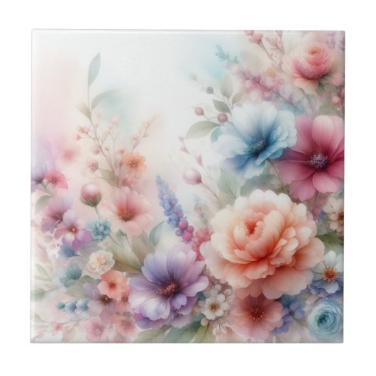 Pastel Dreamscape Waterverf Floral Tegeltje (Voorkant)