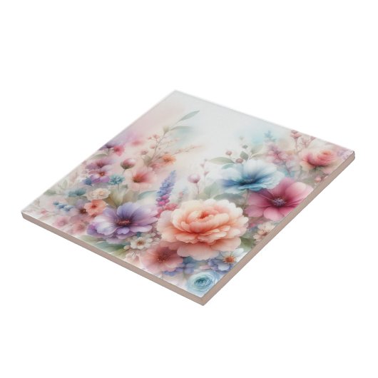 Pastel Dreamscape Waterverf Floral Tegeltje (Zijkant)