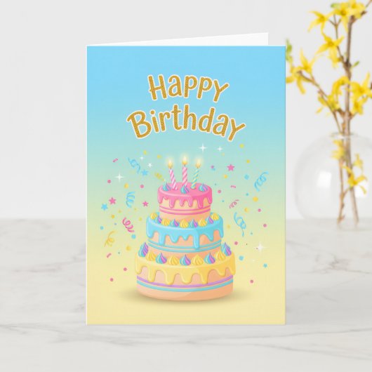 Pastel Drip Cake Birthday Card Kaart (Gele Bloem)