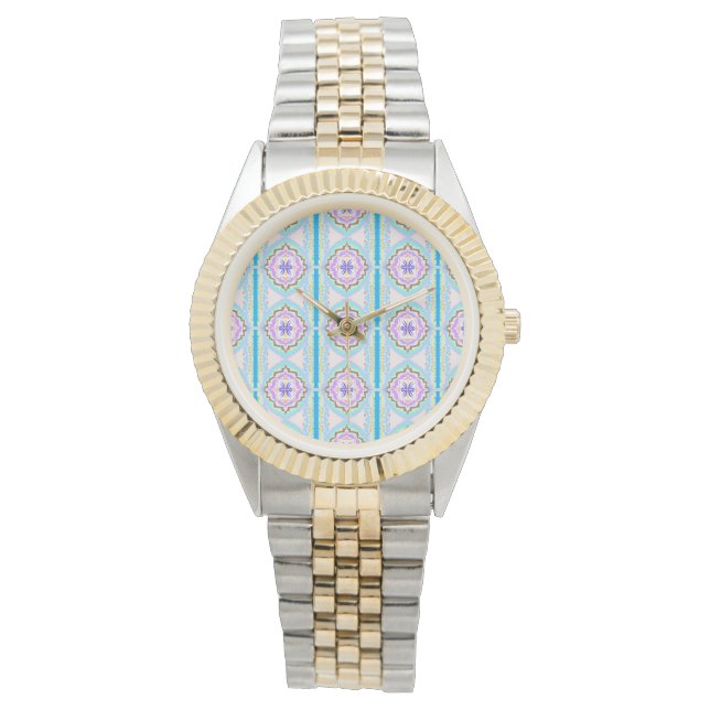 Pastel Droom Boho Geometrische Kaleidoscoop Horloge (Voorkant)