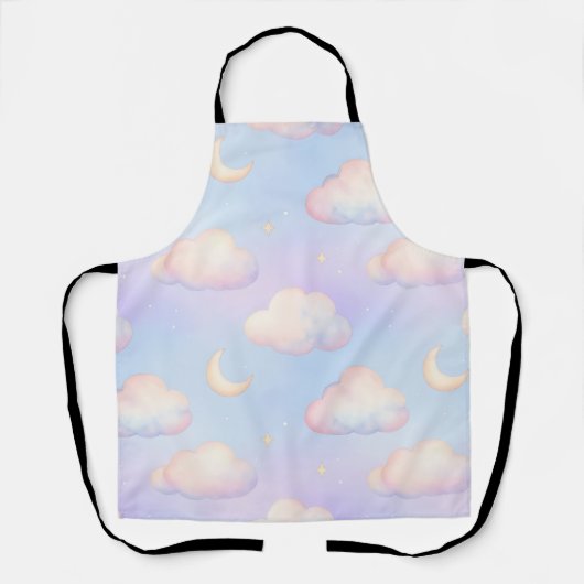 Pastel Droom Wolken Sikkelmaan Patroon Schort (Voorkant)