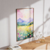 Pastel Droomlandschap Bloeiende Heuvels Muurkunst Poster