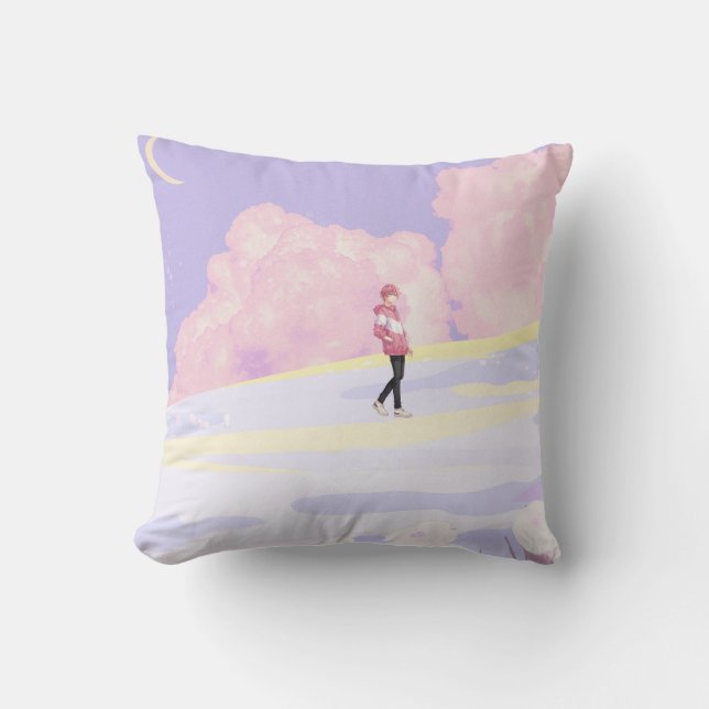 Pastel Droomlandschap Wandelaar Kussen (Voorkant)
